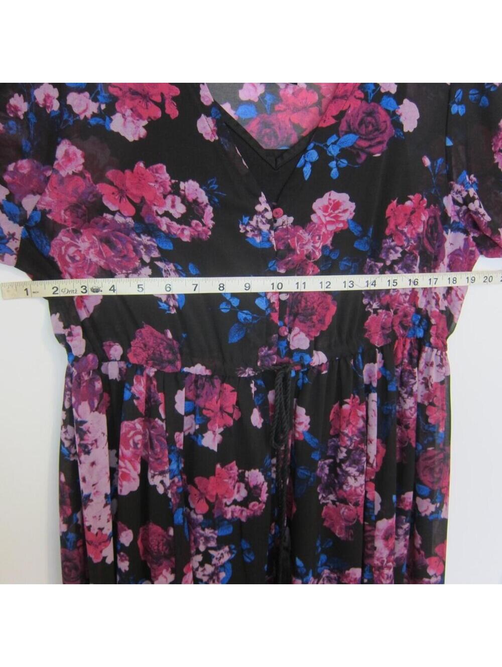 Torrid Maxi Dress 0 Large 12 Pink Purple Blue Floral Chiffon & Black Slip NEW - Picture 12 of 15